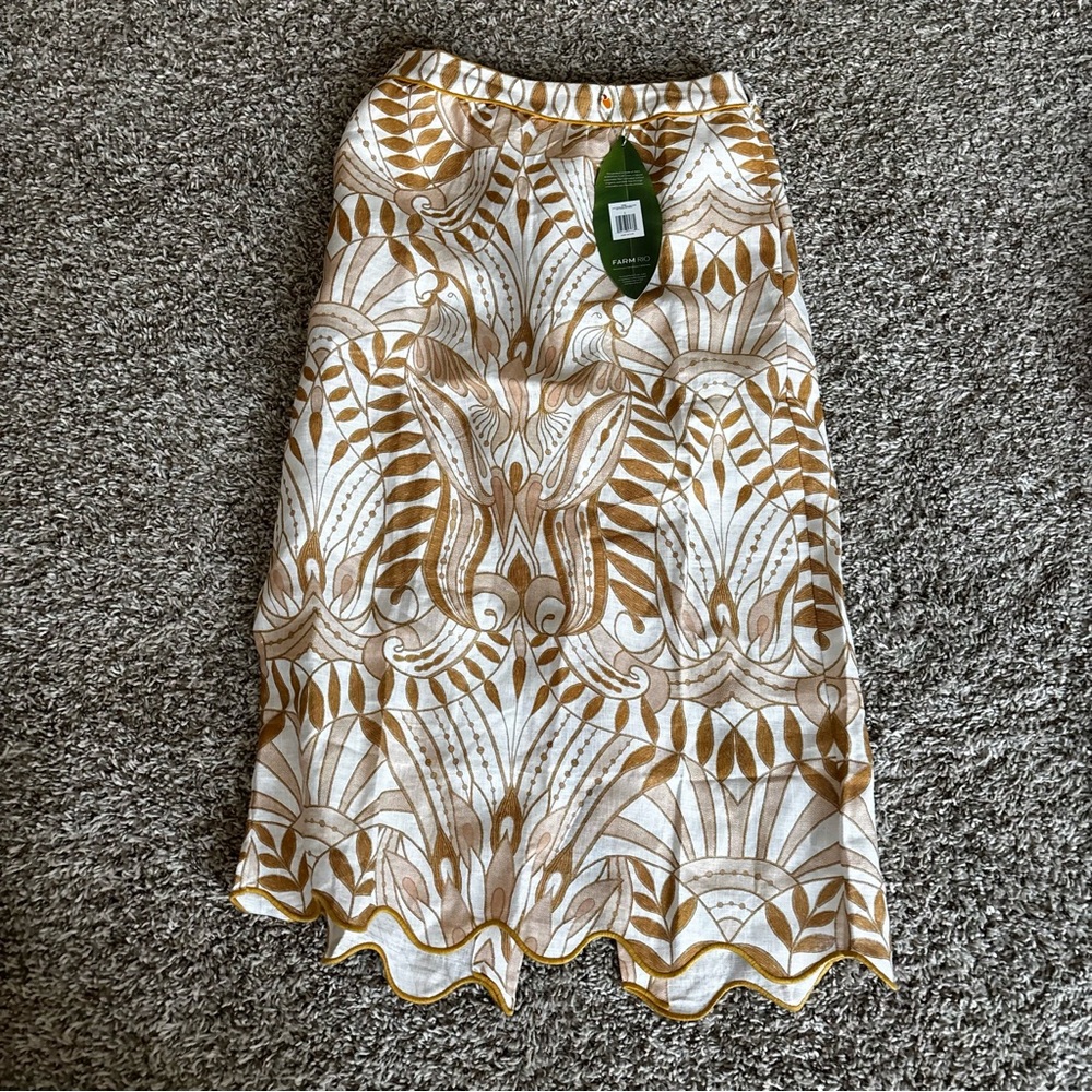 Patterned Skirt off white lace nature linen side pockets new farm RIO